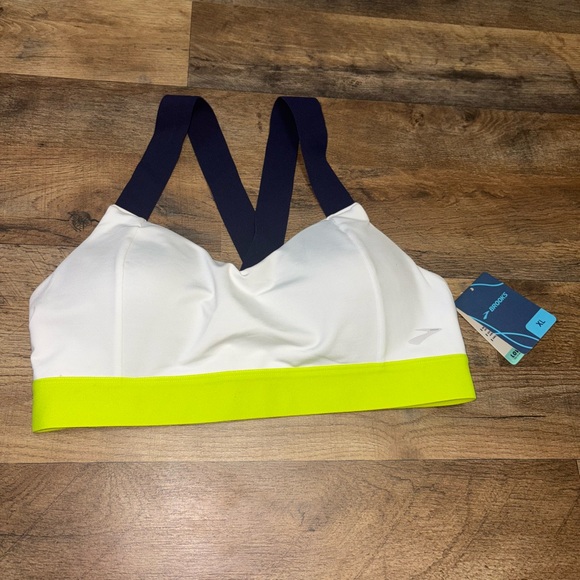 Brooks Other - Brooks Hot Shot Sports Bra XL White Navy Lime Low Impact NWT